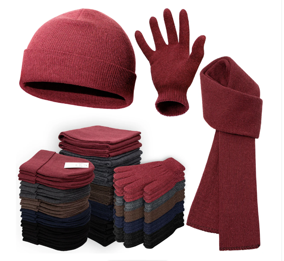 Photo of hats, scarves, and gloves